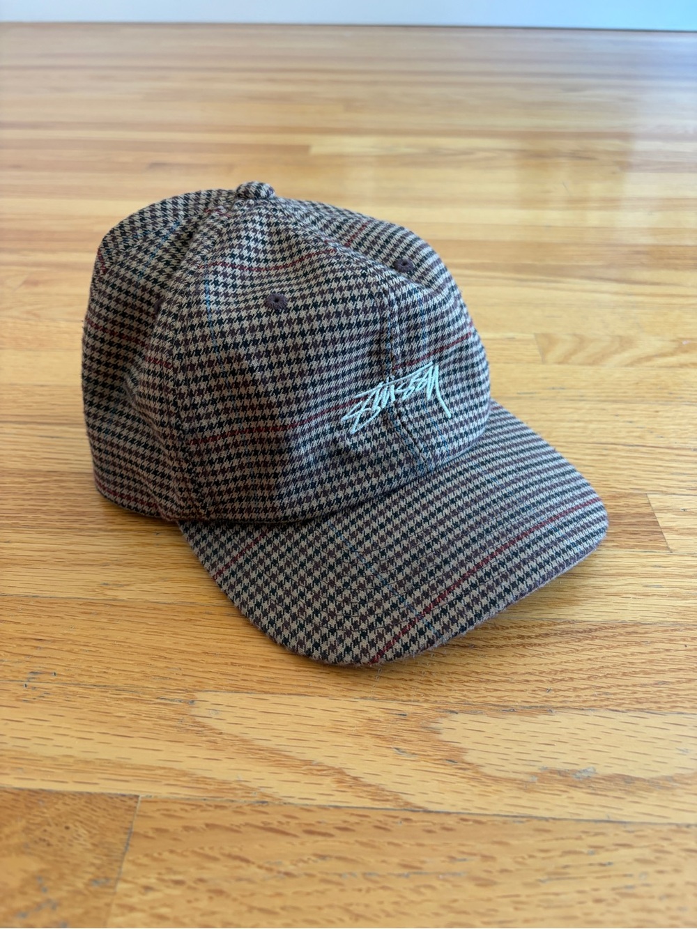 Stussy Brown Houndstooth Cap with White Logo